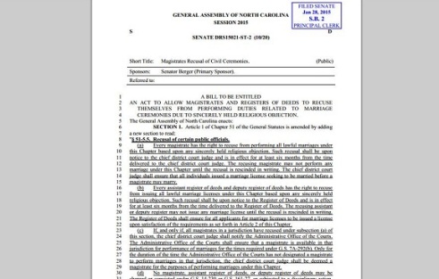 No same-sex weddings for North Carolina magistrates